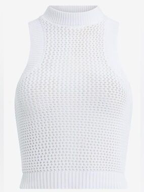 NWT Express High Neck Open Stitch Sweater Tank White Women’s L Retail $58